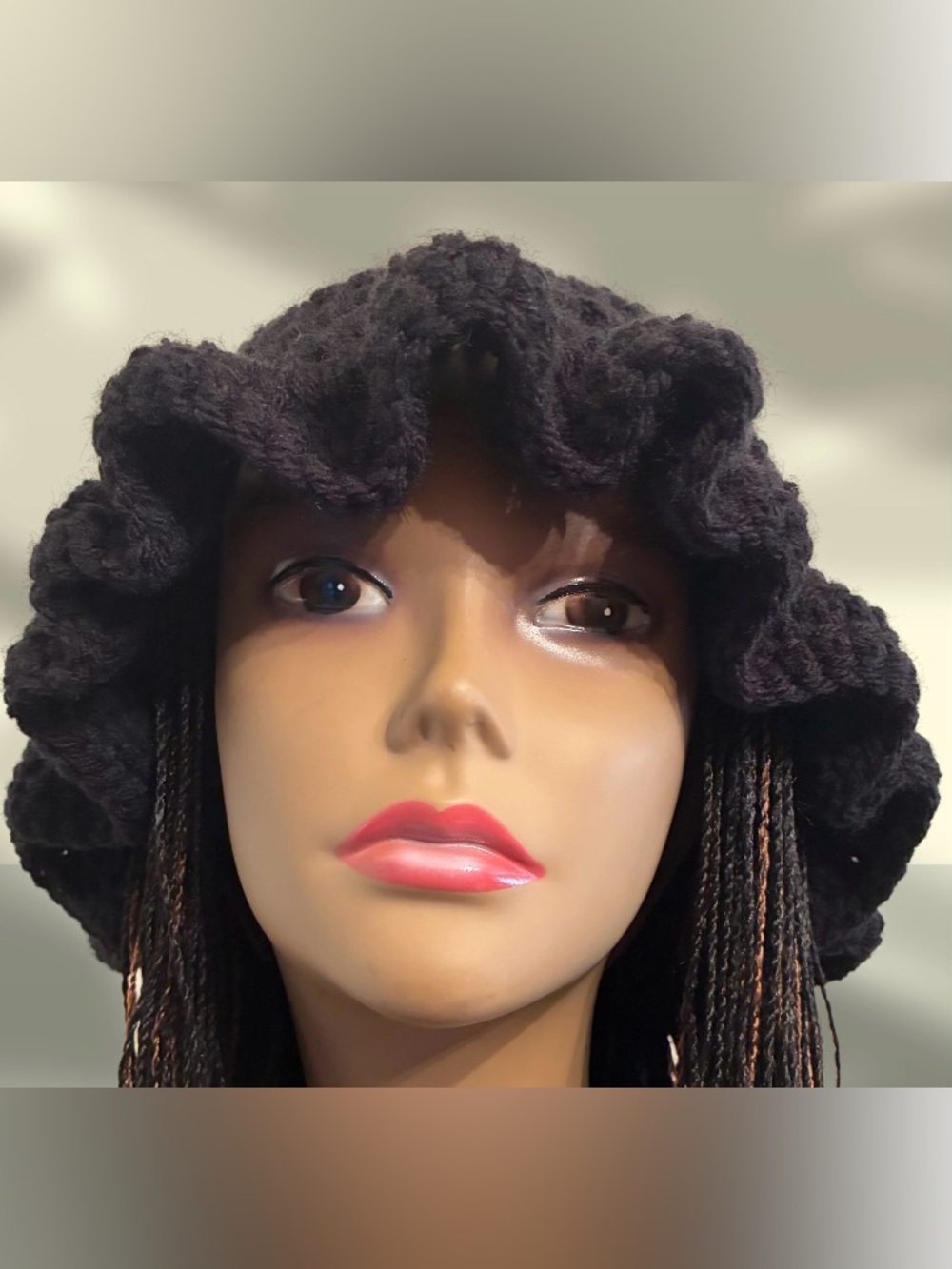 Black Handmade Crochet Ruffle Bucket Hat